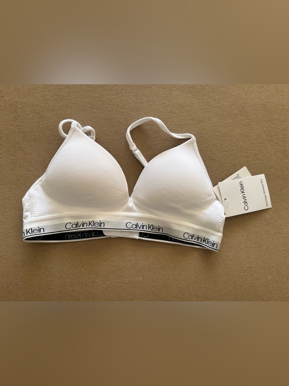 Calvin Klein White Wireless Logo Elastic Bralette
